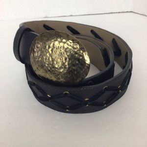 Wink brand leather belt w/ hammered gold buckle